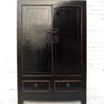 China{1950} con gran armario crédito con cajones y puerta doble de pino lacado negro
