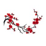 Flores de ciruelo chinas bordadas para ropa de bricolaje, decoraciones rosso