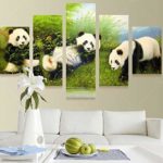 Wodes 5 Paneles Moderno Impreso Animal Panda Chino Nacional Tesoro Arte De La Pared Pintura