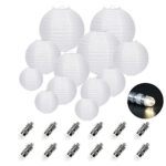 FullBerg 12 Blanca – Farolillo farolillos (, Distintos tamaños) + 12 Mini LED globos chinos